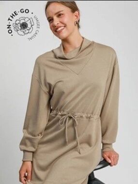 Umgee Taupe Knit Dress Long Sleeve Athleisure NWT
